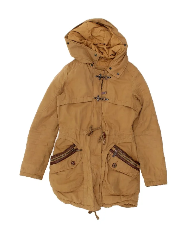Weekend Bargains to Snag KHUJO Womens Hooded Parka Jacket UK 14 Medium Beige Cotton