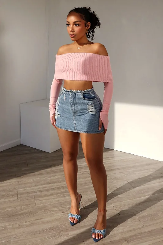 Weekend Offers That Amaze Stand Up Distressed Washed Denim Skirt