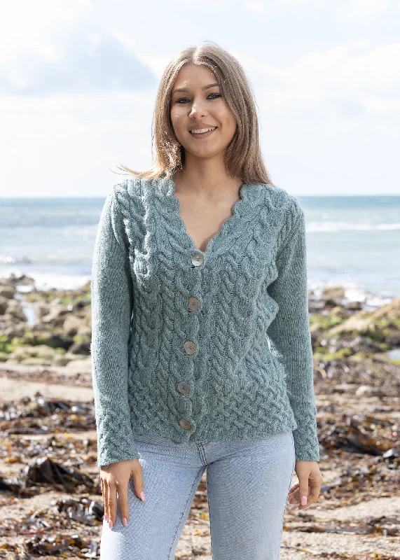 Lowest Price IrelandsEye Horseshoe Aran Cardigan | Ocean Mist