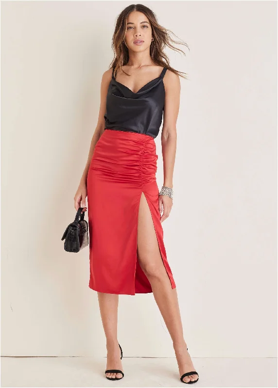 Today’s Deal Ruched Detail Midi Skirt - Equestrian Red