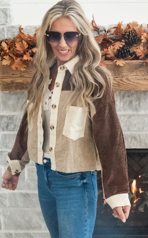 Steals and Deals Corduroy Cropped Jacket - Mocha - Final Sale