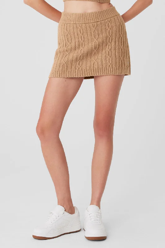 Now or Never Cable Knit Winter Bliss Mini Skirt - Toasted Almond