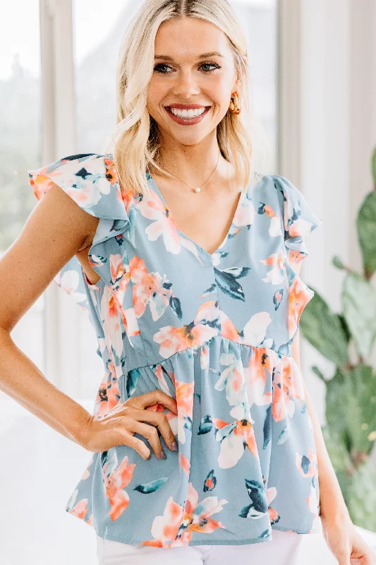 Deep Discounts What A Lovely Day Light Blue Floral Blouse