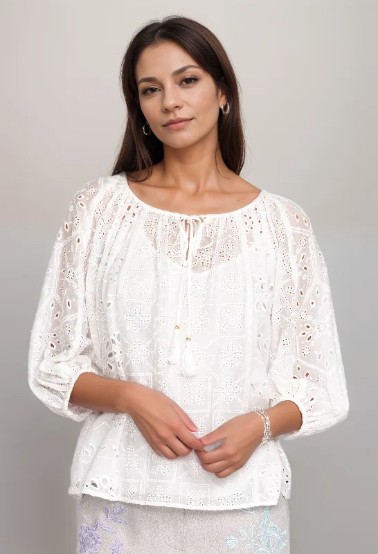 Overstock Sale Johnny Was Jade Castillo Eyelet Blouse L10023 Boho Chic
