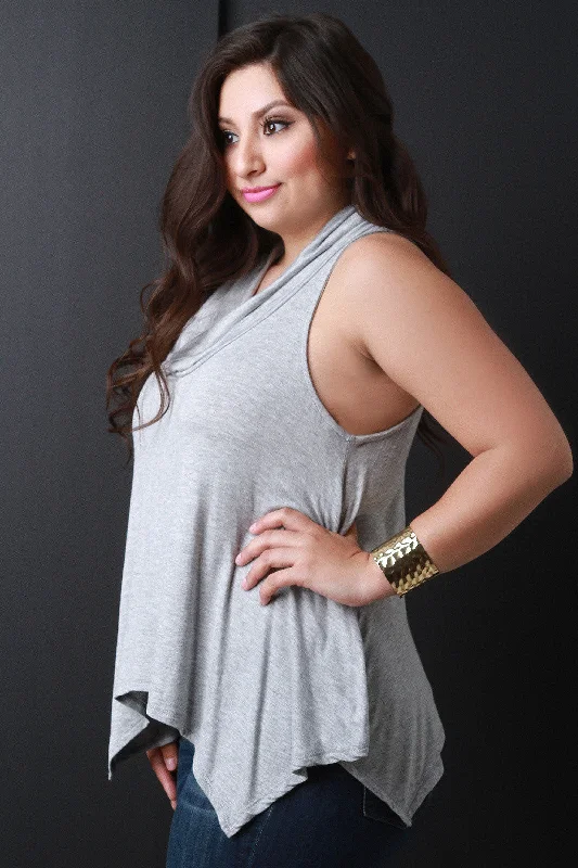 Weekend Offers That Tempt Cowl Neck Shark Bite Hem Top