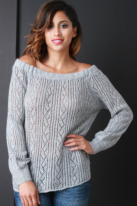 Massive Deal Loose Knit Off Shoulder Long Sleeve Top