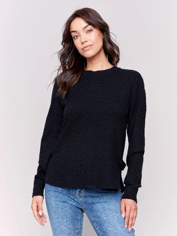 Act Now Sweater with Side Tab Detail - Black