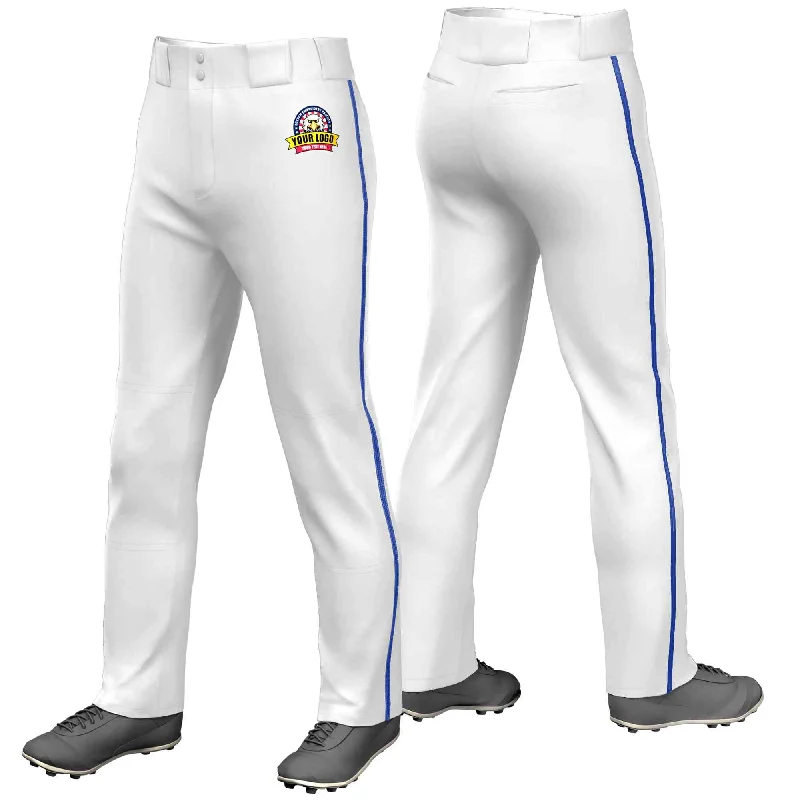 Custom White Royal Classic Fit Stretch Practice Loose-fit Baseball Pants