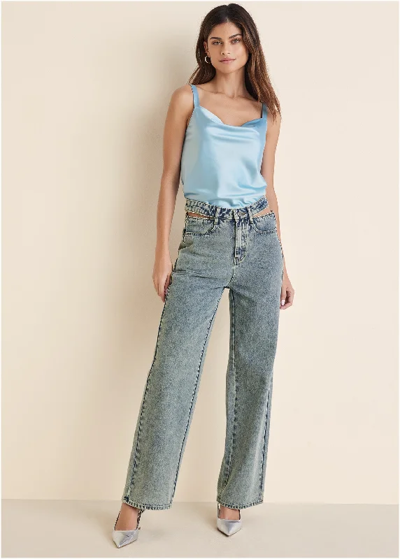 Weekend Offers That Tempt Rhinestone Cut Out Jeans - Acid Wash