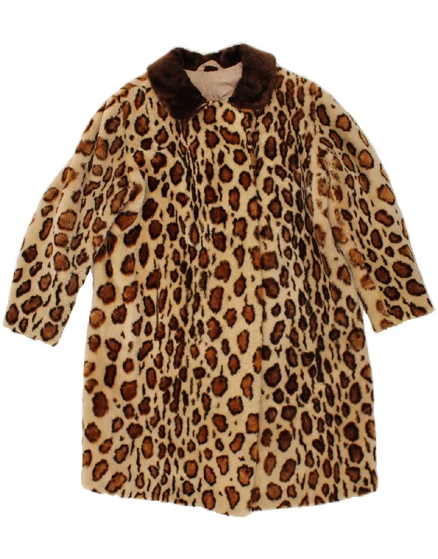 Discount Mania VINTAGE Womens Faux Fur Overcoat UK 16 Large Brown Animal Print