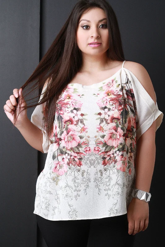 Reduced Rates Floral Print Cold Shoulder Boxy Top