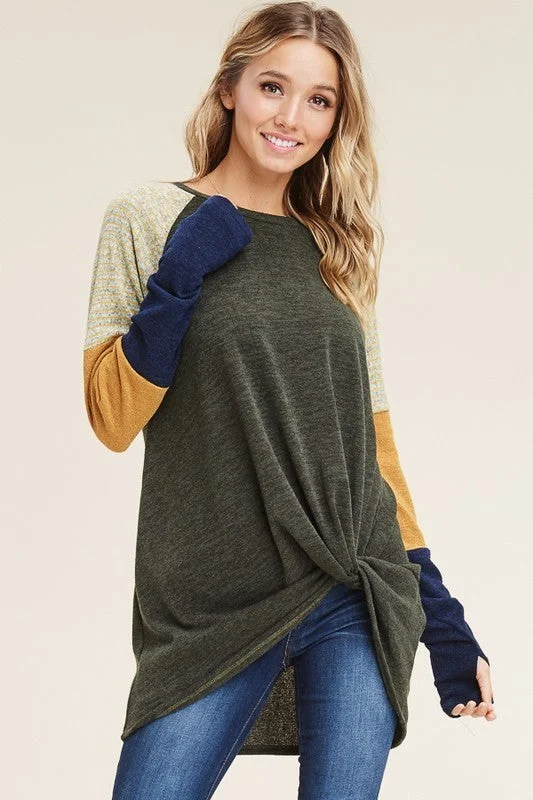 Extra Savings Tamera Twist front Sweater Top With Thumb Holes S-XL