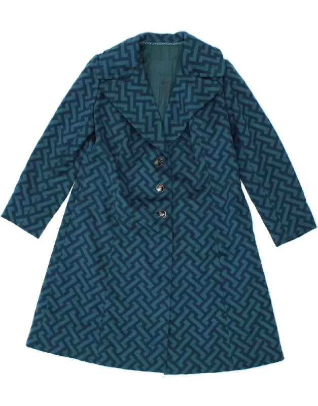 Weekend Savings Bonanza VINTAGE Womens Overcoat UK 10 Small Blue Geometric