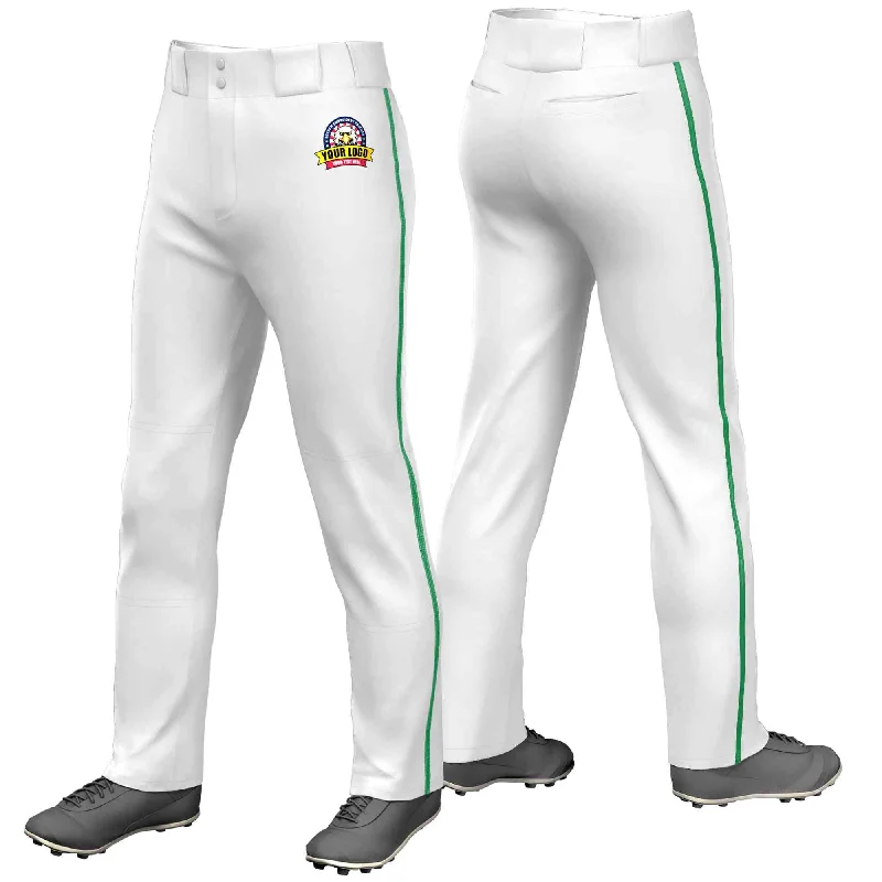 Custom White Kelly Green Classic Fit Stretch Practice Loose-fit Baseball Pants