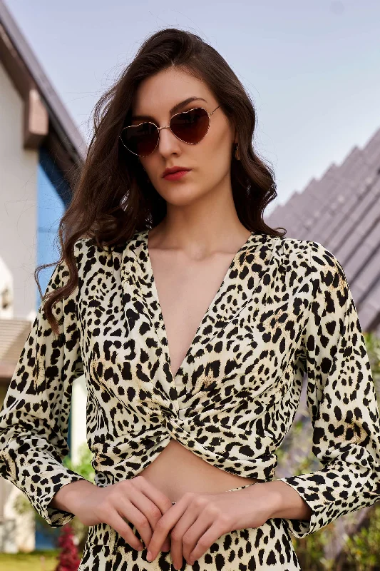 Early Access Leopard Print Twisted Knot Crop Top