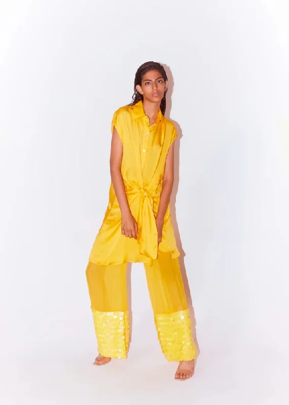 Early Access Aspen Organza Embroidered Trousers (Yellow)
