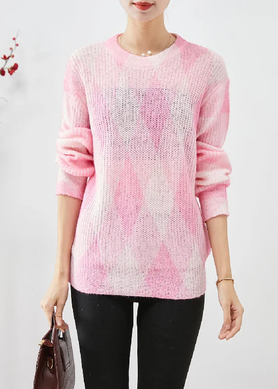 Weekend Price Cuts Galore Cute Pink Oversized Plaid Knit Sweaters Fall