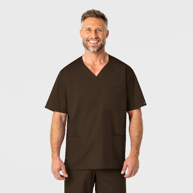 WonderWORK Men's V-Neck Scrub Top - Chocolate