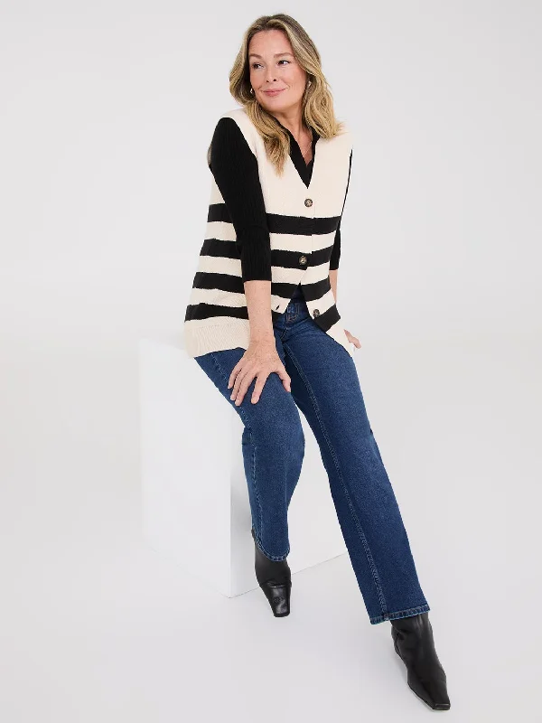 Can't Beat Sleeveless Striped 3-Button Vest