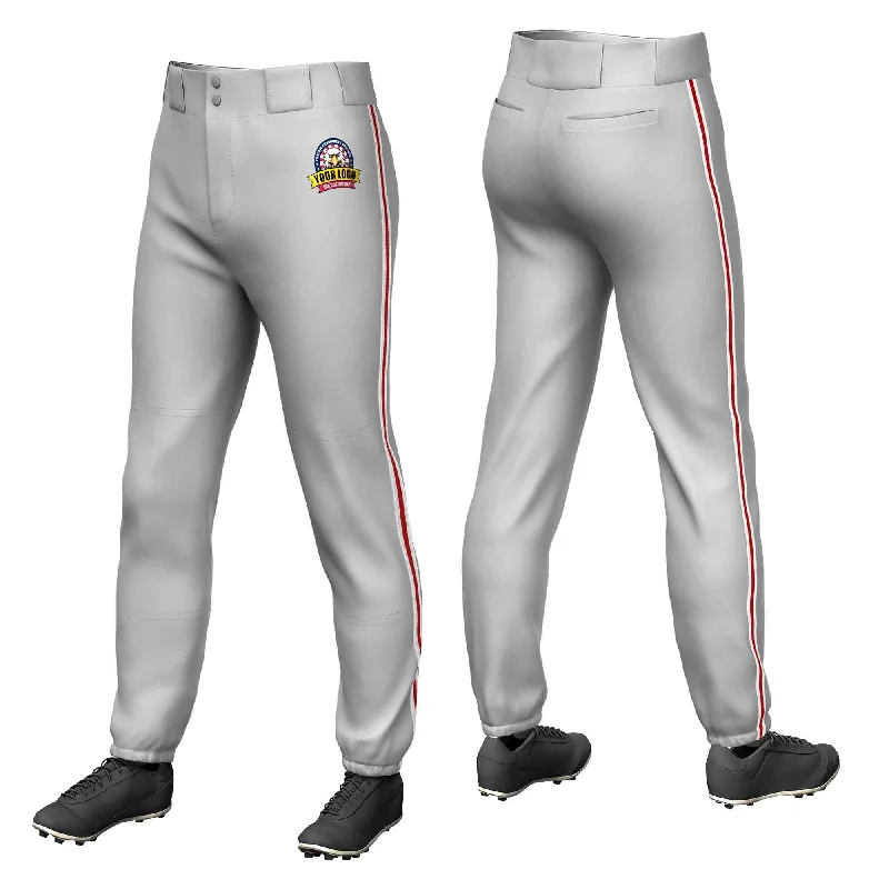 Custom Gray White Red-White Classic Fit Stretch Practice Pull-up Baseball Pants