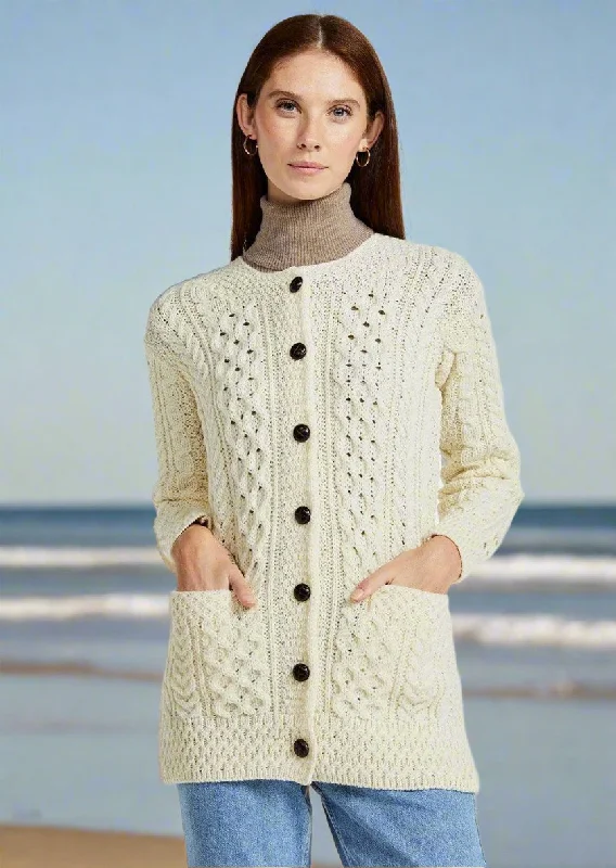 Weekend Bargains to Savor Basket Weave Aran Cardigan | Natural
