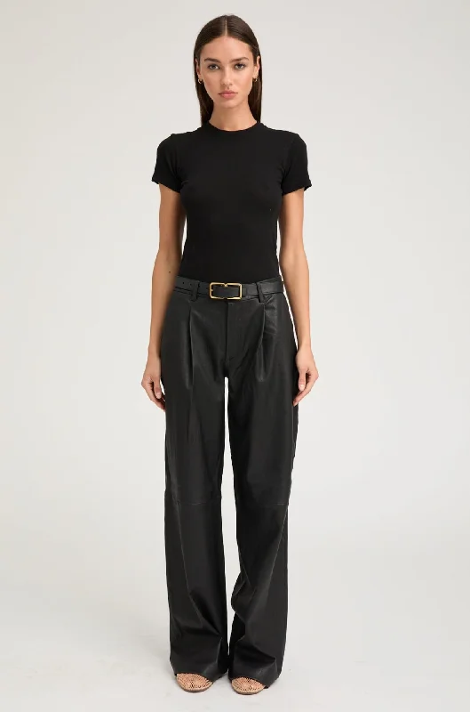 Weekend Deal Black Leather Pleated Trousers