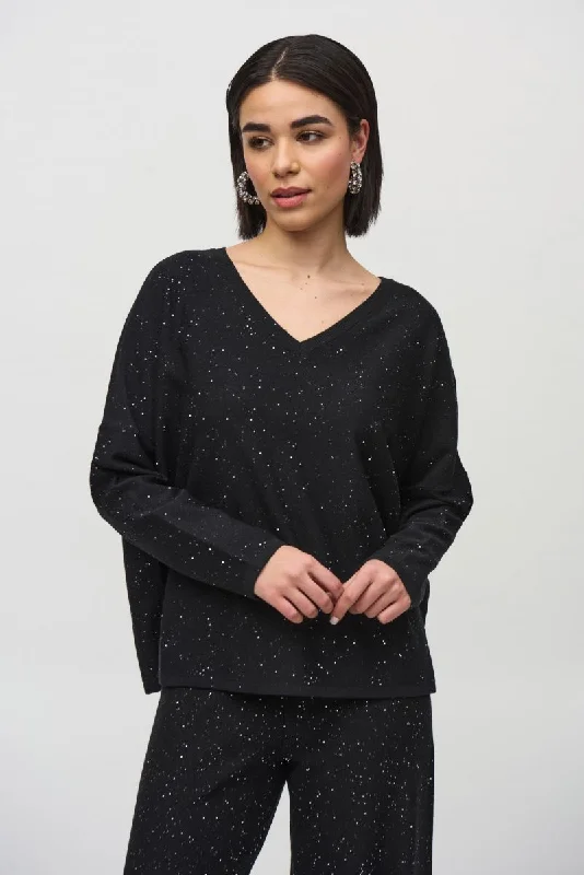 Discount Extravaganza Joseph Ribkoff Black Sequined Long Sleeve Boxy Top 244921
