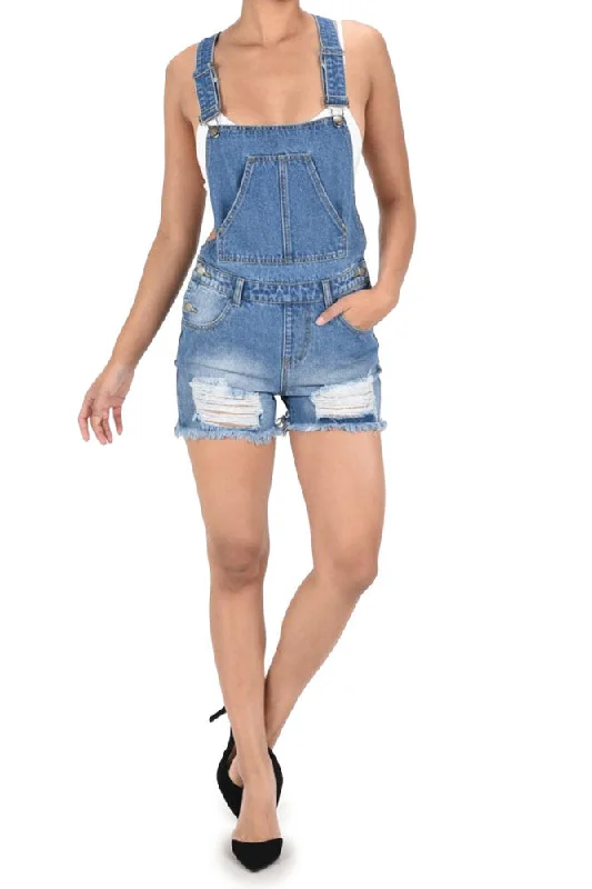 Celebrate the Weekend with Discounts Women's Destroyed Boyfriend Short Overalls