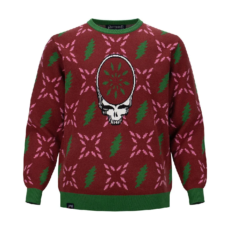 Reduced Prices Grateful Dead | Crewneck Holiday Sweater | Stealie Bolt Burgundy and Green