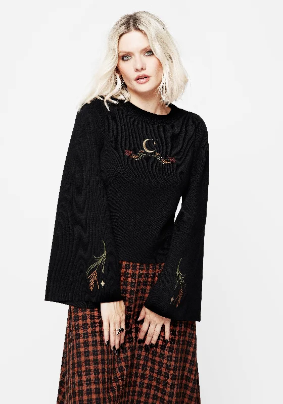 Year-End Sale Autumnus Flare Sleeve Embroidered Knit Jumper