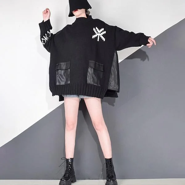 Weekend Savings Spectacle Knitted Pattern Sweater Fashion New Women spring Sleeve Patchwork 2021 Winter Loose Elegant Minority Sweater