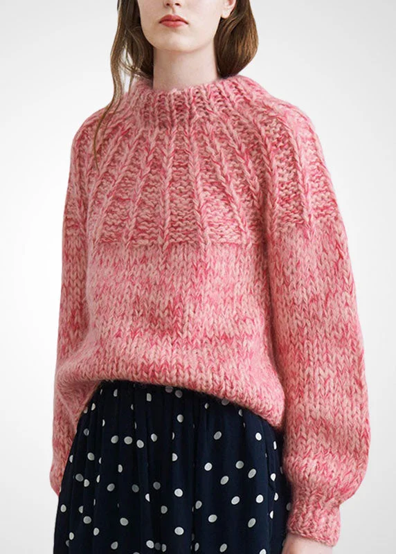 Weekend Savings Sensation Handmade Pink High Neck Thick Knit Sweater Tops Winter