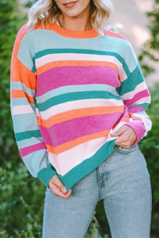 Low Price Ivy Knit Drop Shoulder Puff Sleeve Sweater