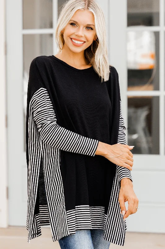 Reduced Prices More To Love Black Striped Poncho Top
