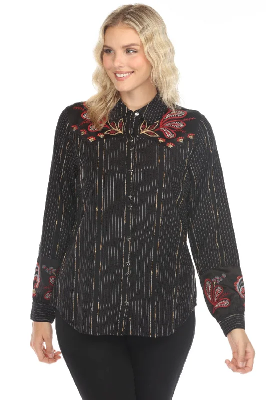 Mega Discount Johnny Was Workshop Black Sezana Puff Sleeve Western Shirt W16524