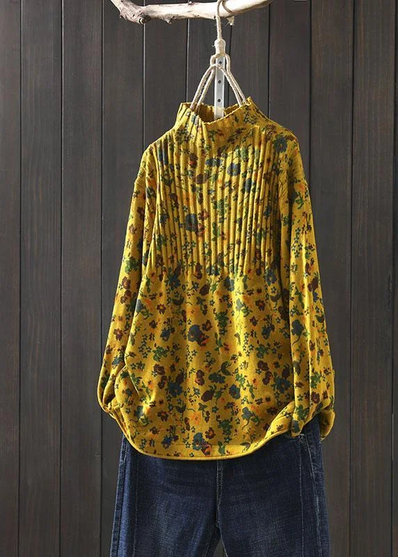 Weekend Deals That Sparkle Handmade Yellow retro Print Loose Fall Knitted sweaters