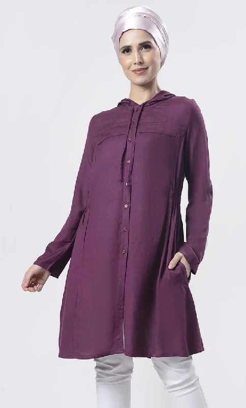 Big Discounts Solid Wine Everyday Wear Hoodie Style Tunic