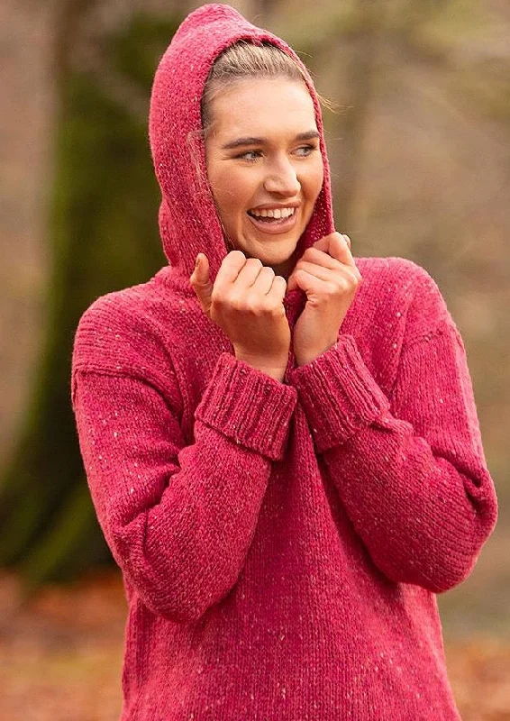Super Savings Ladies Donegal Wool Hooded Sweater | Pink