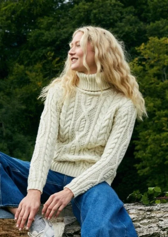 Super Sale IrelandsEye Polo Neck Aran Sweater | Natural