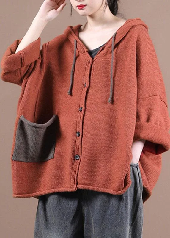 Bargain Prices French Red Pockets Casual Sweater Coat
