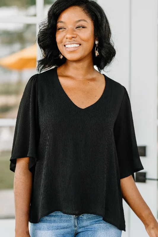 Daily Deals We're Here For You Black Ruffle Sleeve Top