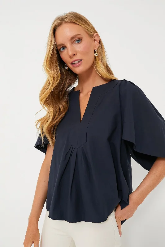 Super Deal Navy Finley Flutter Sleeve Top