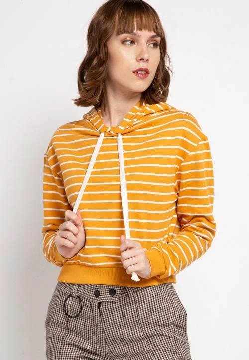 Steals and Deals LMP022 pbch crop hoodie kuning putih belang stripe