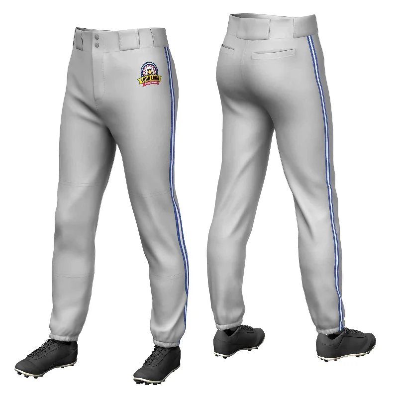 Custom Gray Royal White-Royal Classic Fit Stretch Practice Pull-up Baseball Pants