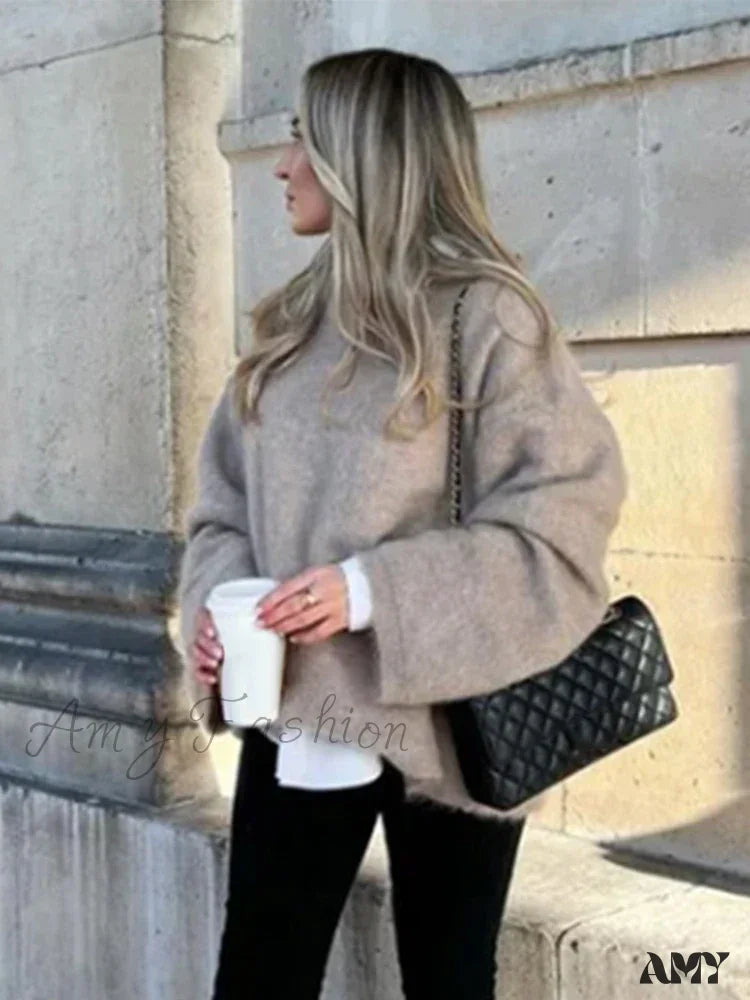 Discount Days Casual Knitted Solid Women Pullover O-neck Long Sleeve Loose Female Fashion Sweater