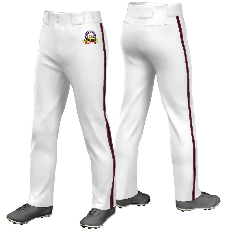 Custom White Crimson Black-Crimson Classic Fit Stretch Practice Loose-fit Baseball Pants