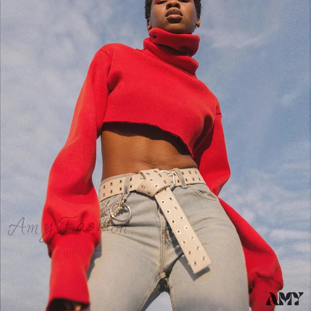 Value Deals Casual Loose Sexy Solid TurtleNeck Long Sleeve Knit Crop Christmas Sweater