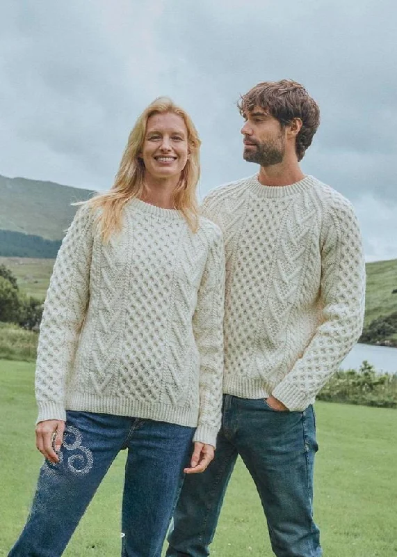 Discount Days Aran Handknit Crew Neck Sweater | Natural