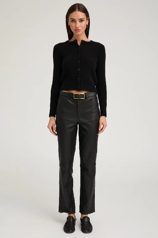 Massive Deal Black Leather 5 Pocket Ankle Slim Straight
