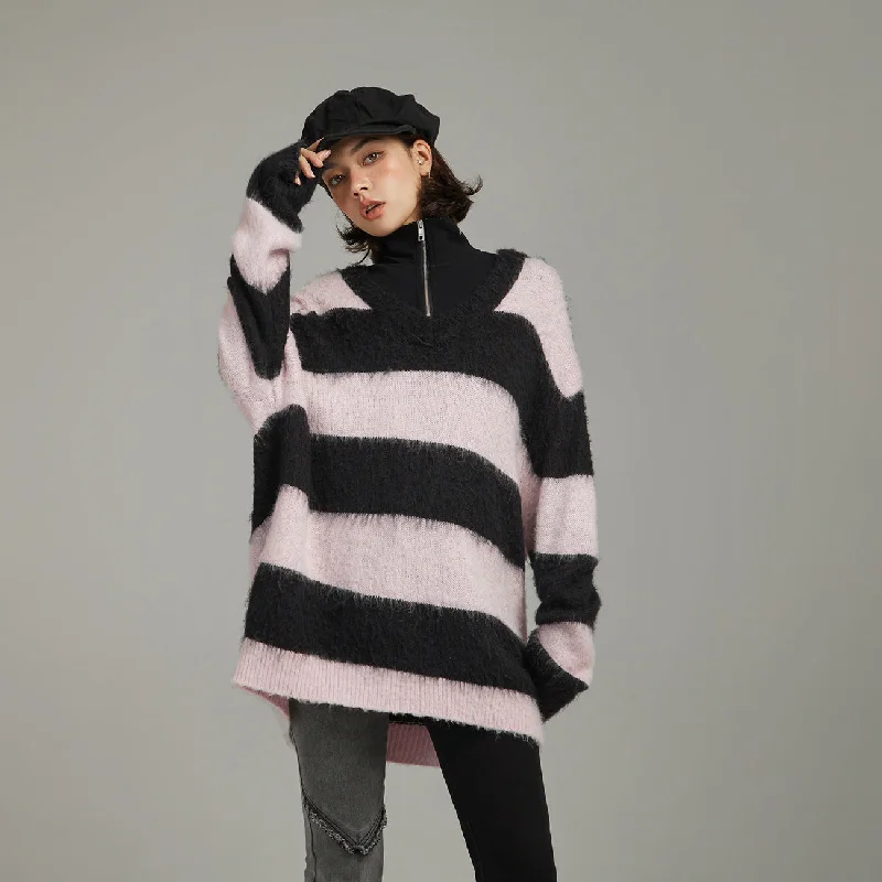 Sale Event V-Neck Color Stripe Knit Sweater